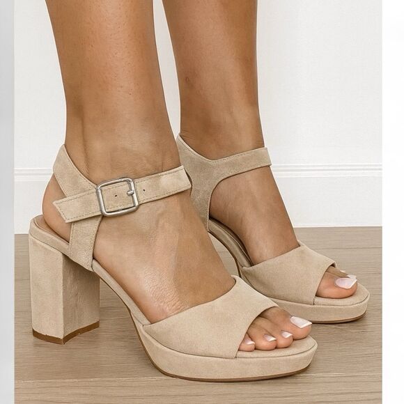 Madewell  Chunky Platform Sandals 6 Beige Suede Strappy Block Heel Retro Y2K - Picture 1 of 11